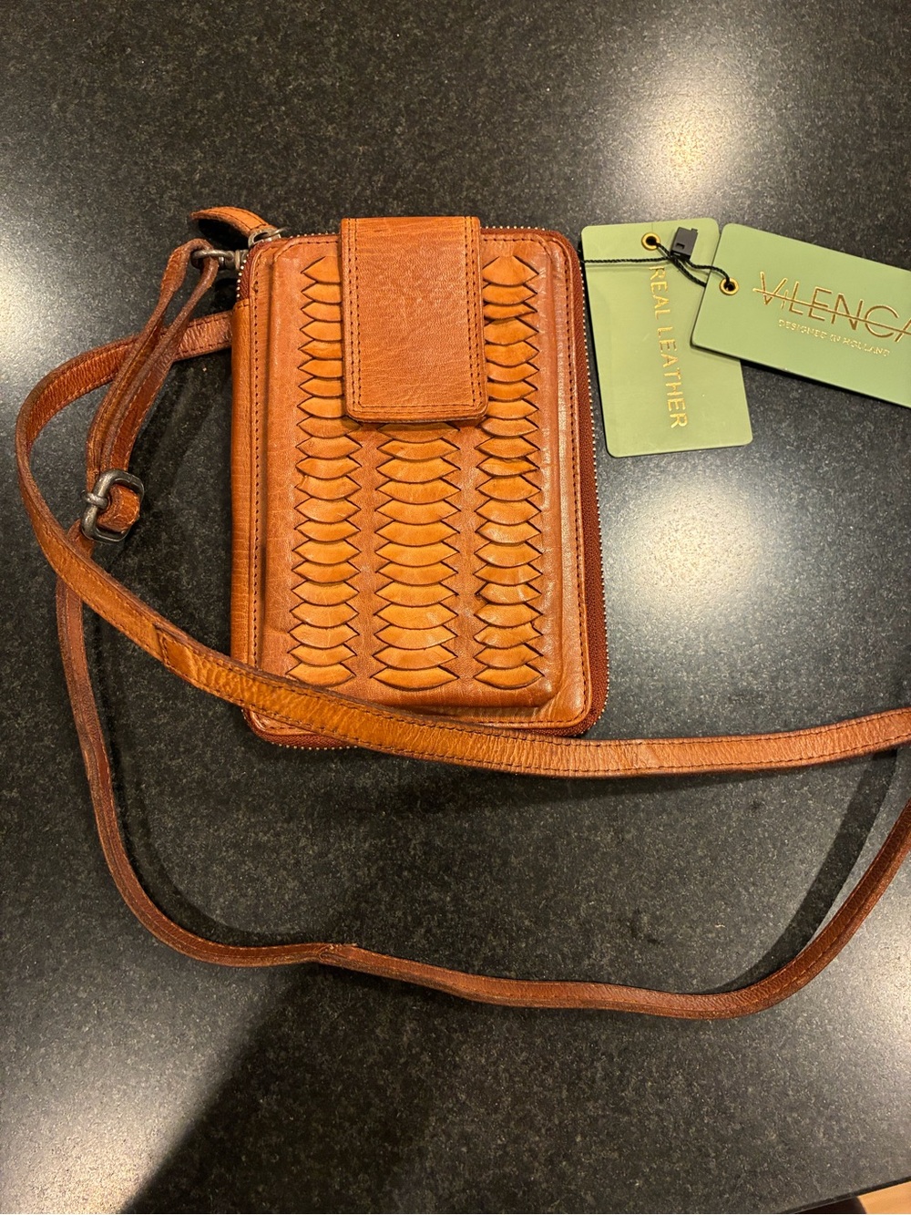 ViLENCA Holland Tan Woven Leather Crossbody Wallet